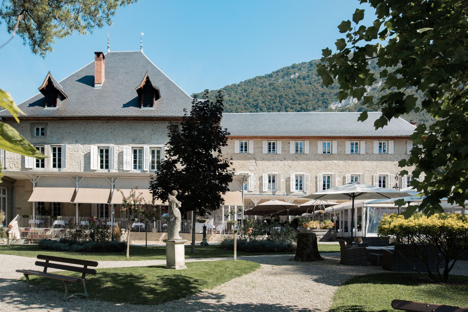 Château des Comtes de Challes and its garden beneath the French Alps